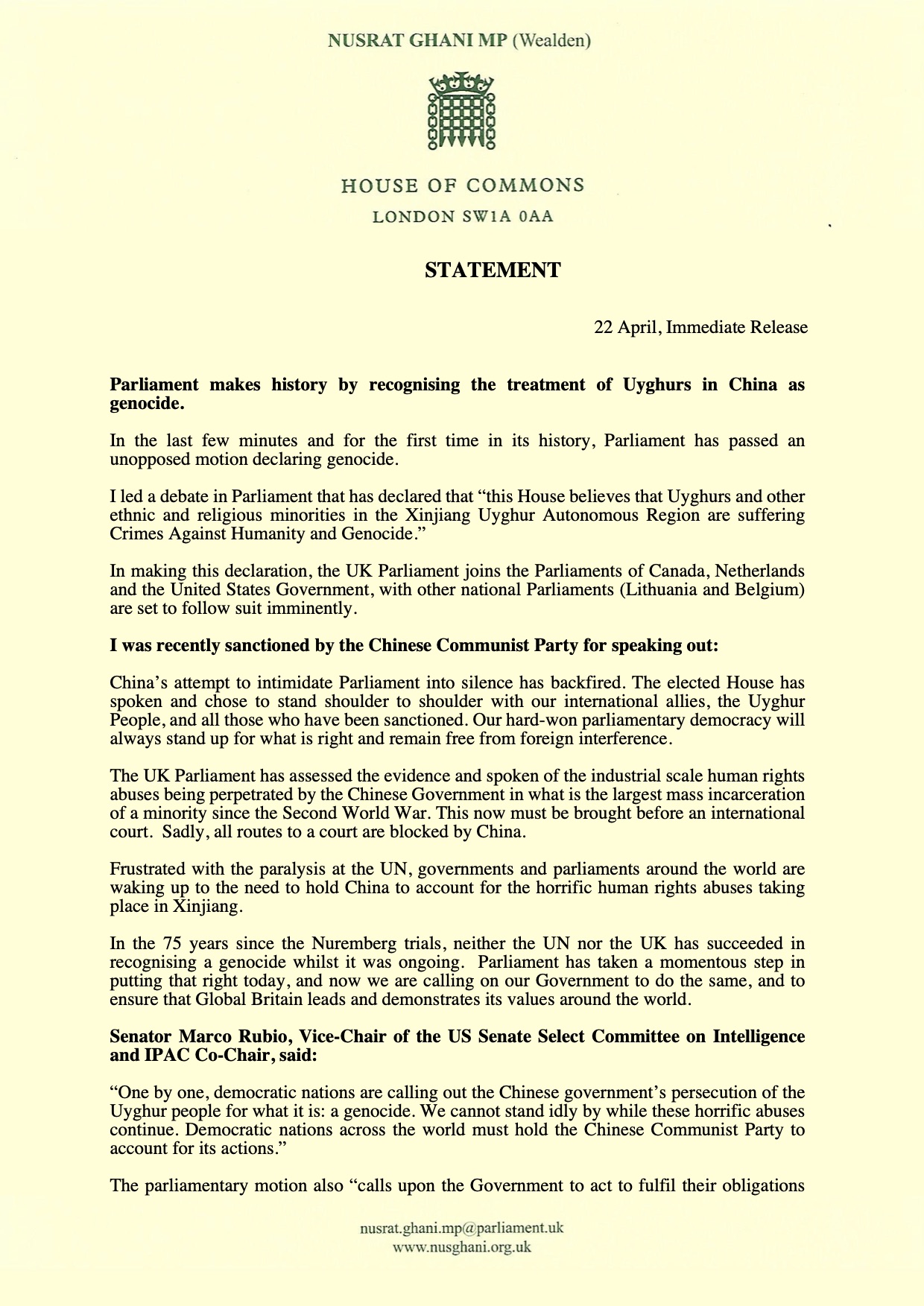 Statement page 1