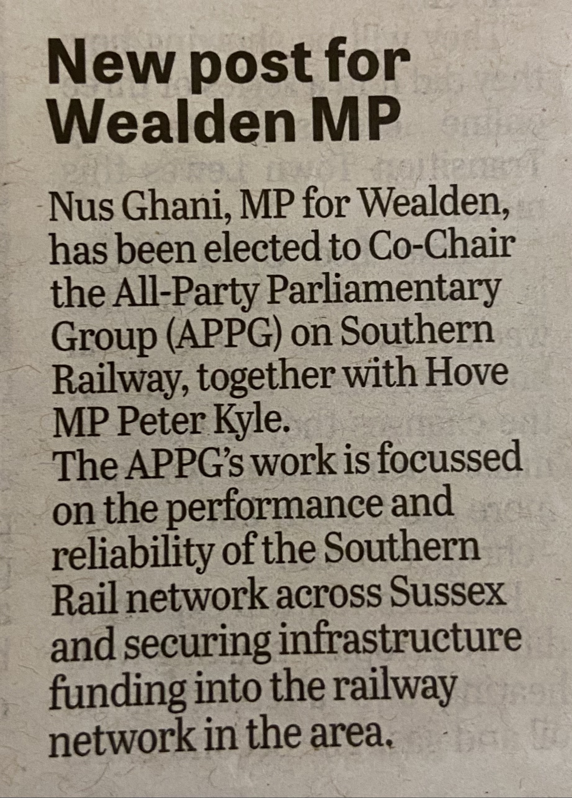 New post for Wealden MP