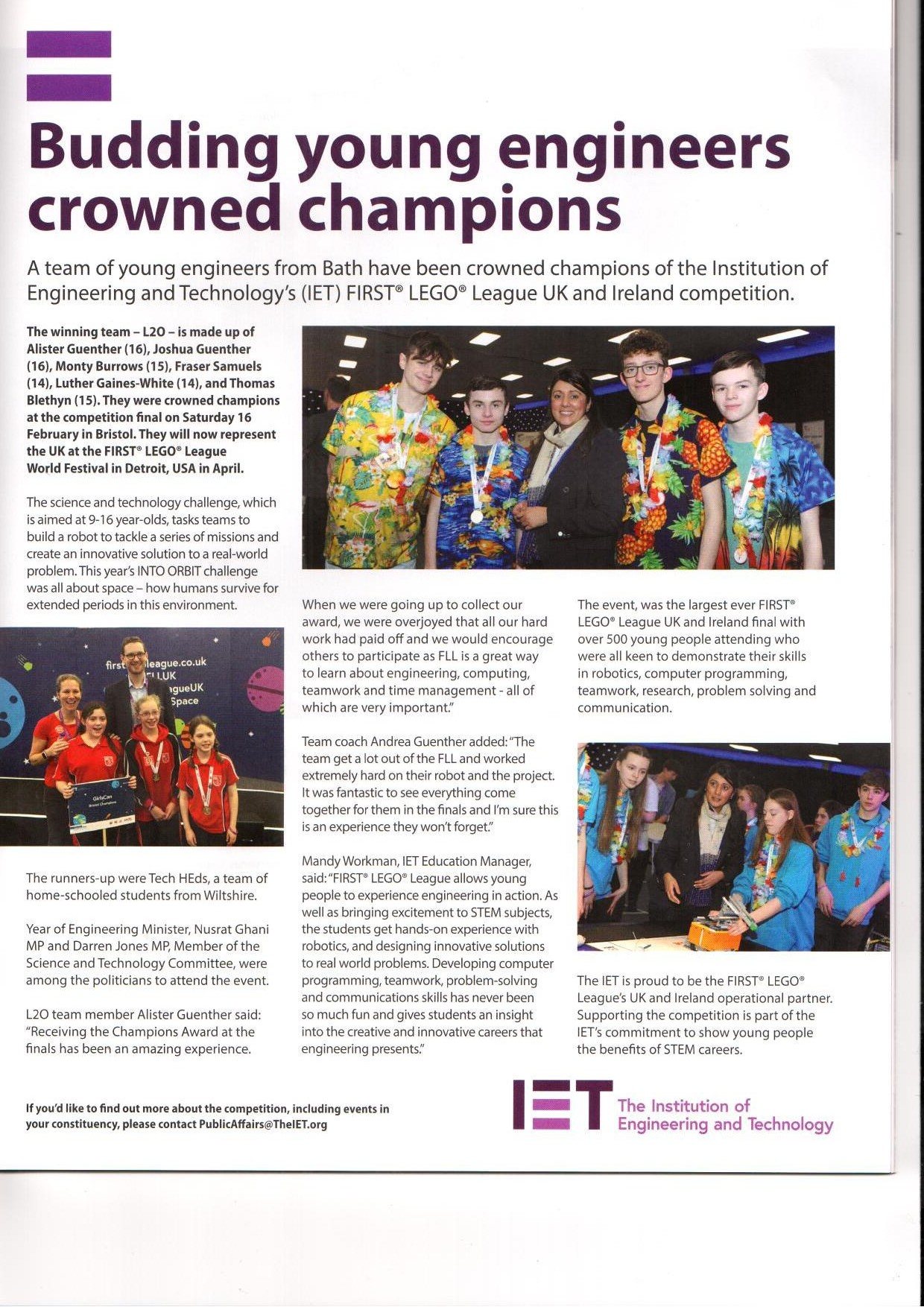 An article in 'The House' Magazine, detailing Nus' work as Minister for The Year of Engineering 