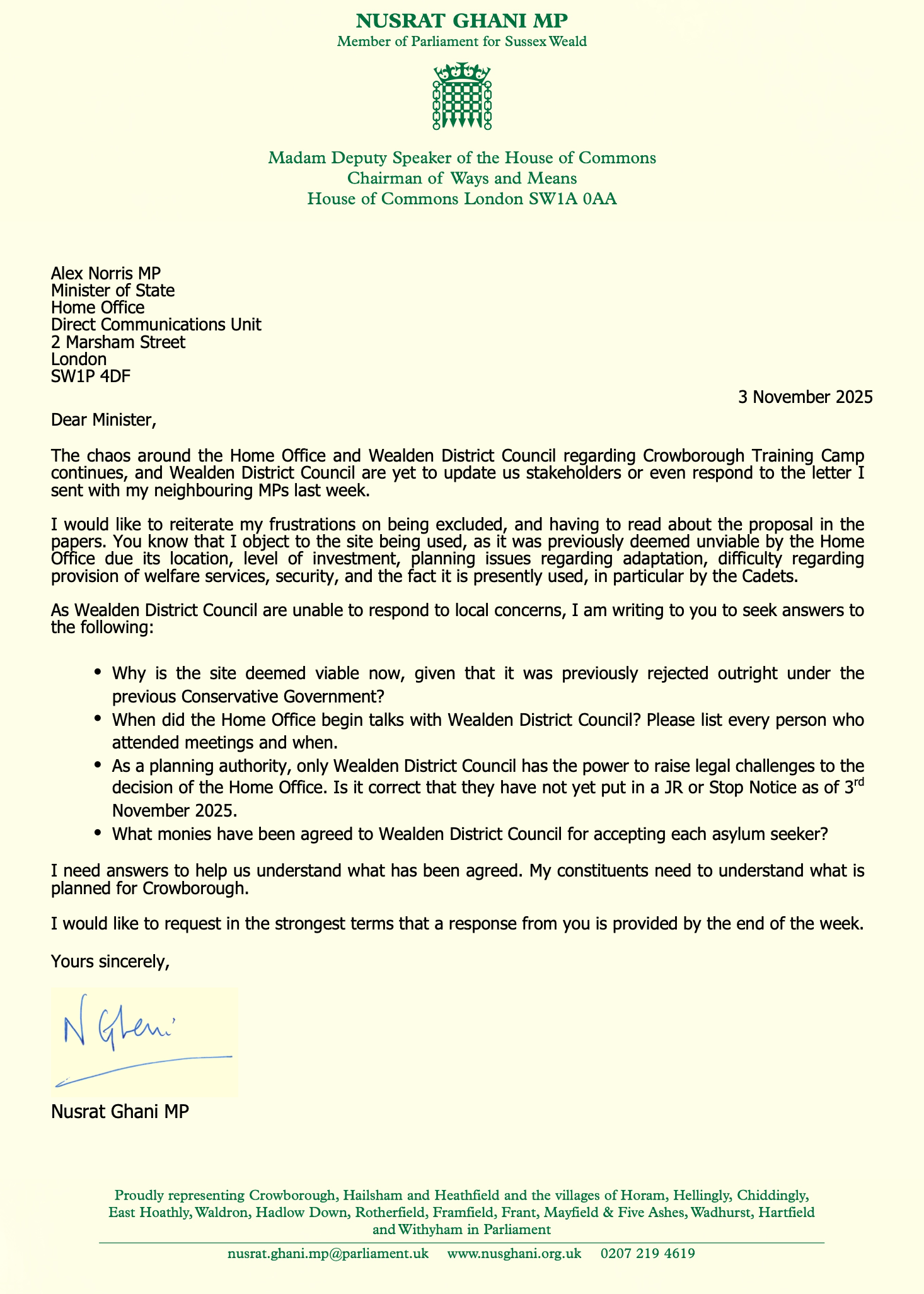 Letter to Min Norris
