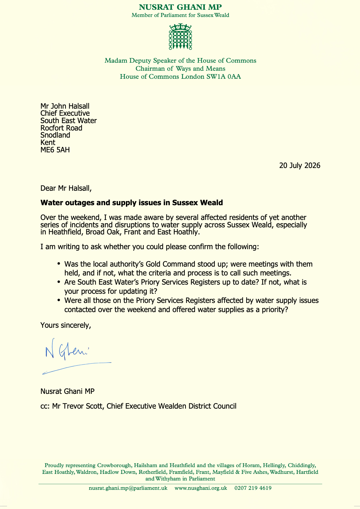Letter to SEW CEO