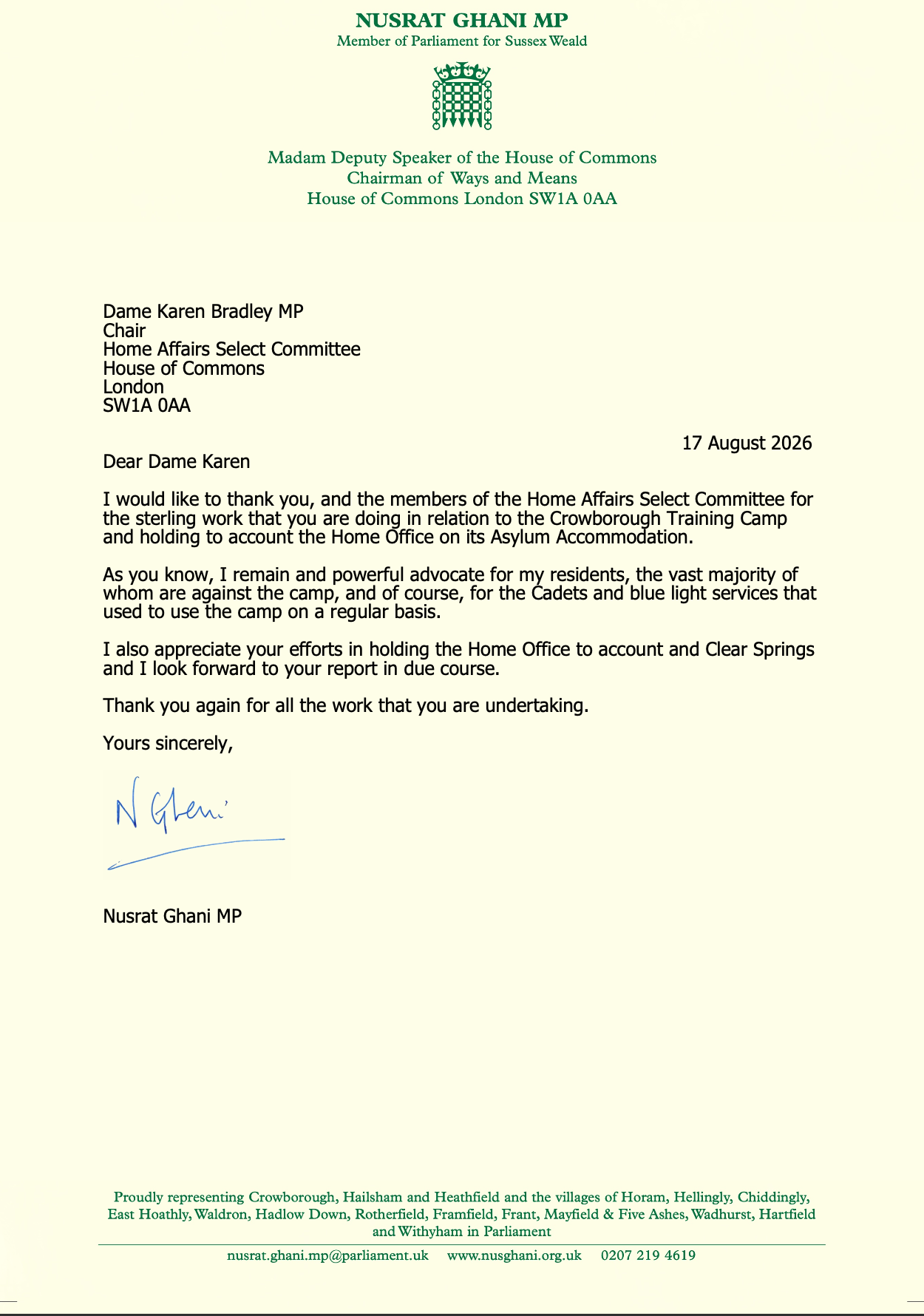 Letter to Karen Bradley