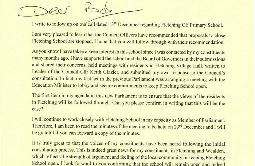 Result! Successful campaigning secures the future of Fletching School.