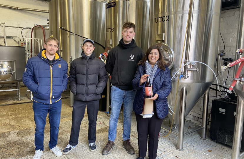Nusrat Ghani MP visiting Three Acre Brewery in Blackboys