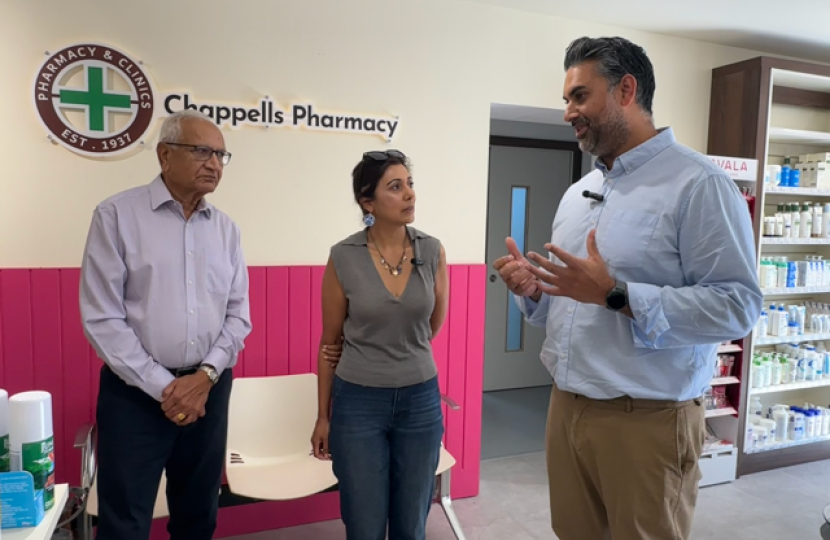 Nusrat Ghani MP meeting team at Chappells Pharmacy