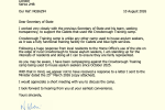 Copy of letter sent to the Secretary of State asking for a meeting about the cadet camp in Crowborough