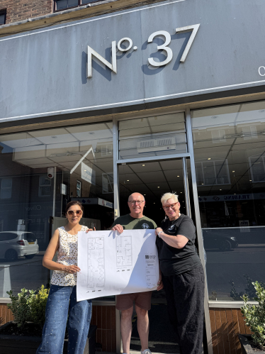 Nusrat Ghani standing outside the newly opened Two Tails Taproom in Heathfield owned by Deena & Colin Gilham