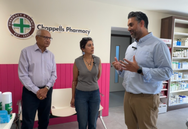 Nusrat Ghani MP meeting team at Chappells Pharmacy